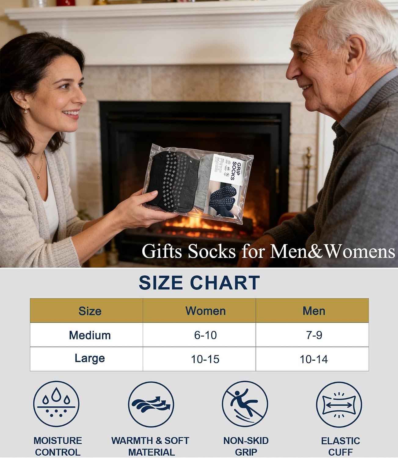 Non Slip Grip Socks for Men Women Crew Grippy Socks for Hospital Elderly - Image 6