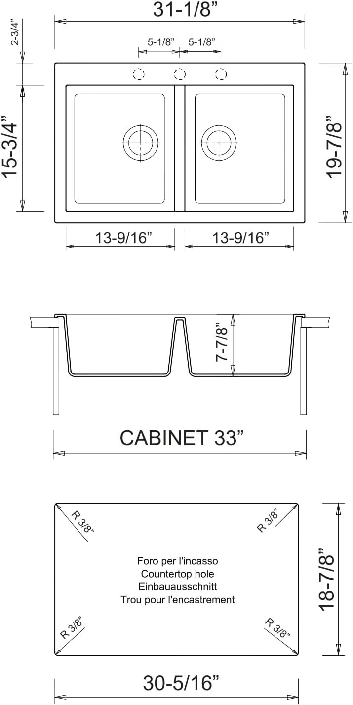 Zuhnë Rialto 31 Black Granite Composite Kitchen Sink, Dual Mount Undermount Drop-In Double Bowl, Matte Black, Quick Drain Dry Tech, Cutting Board, 31 x 20 in - Image 7