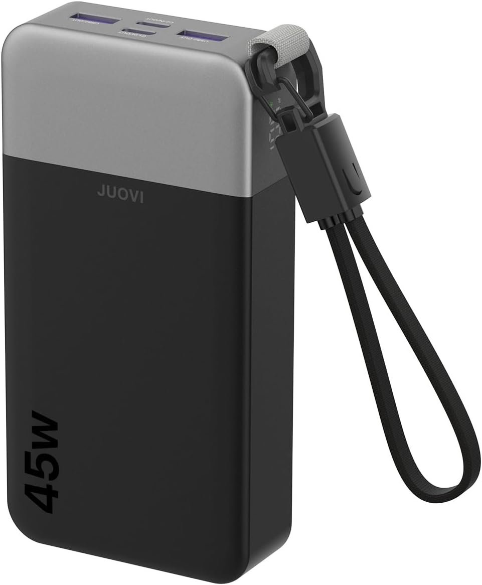 JUOVI Power Bank 45W 20000mAh Portable Charger with Detachable Cable
