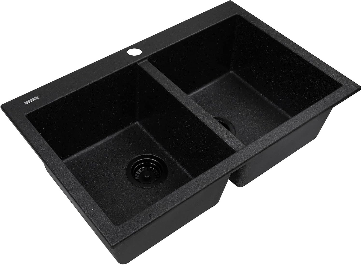 Zuhnë Rialto 31 Black Granite Composite Kitchen Sink, Dual Mount Undermount Drop-In Double Bowl, Matte Black, Quick Drain Dry Tech, Cutting Board, 31 x 20 in - Image 5