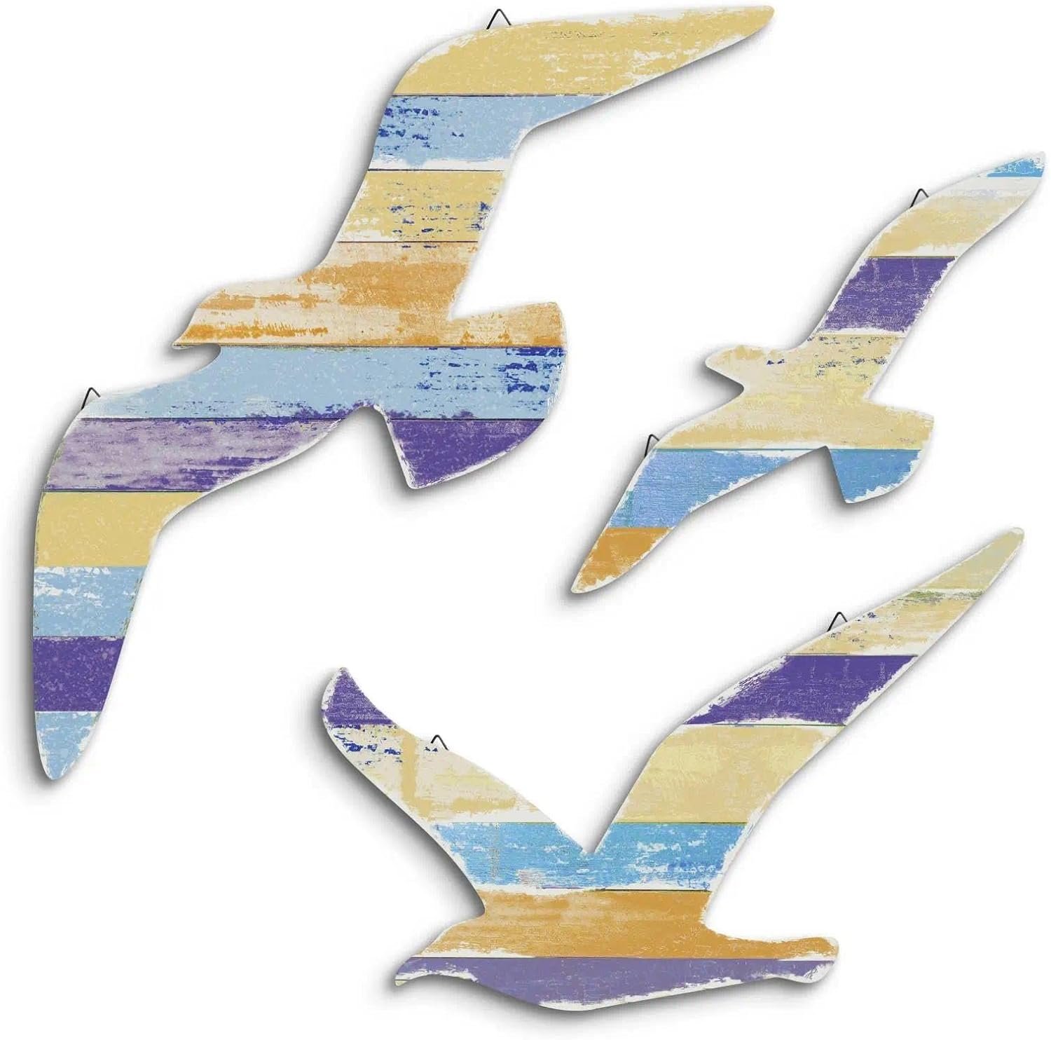 Putuo Decor 3pcs Wood Seagull Wall Decor Beach Wall Hanging Coastal Theme Wall Art Nautical Wall Sculpture Sea Birds Lake House Ocean Decor Vintage Ornaments for Home Bathroom