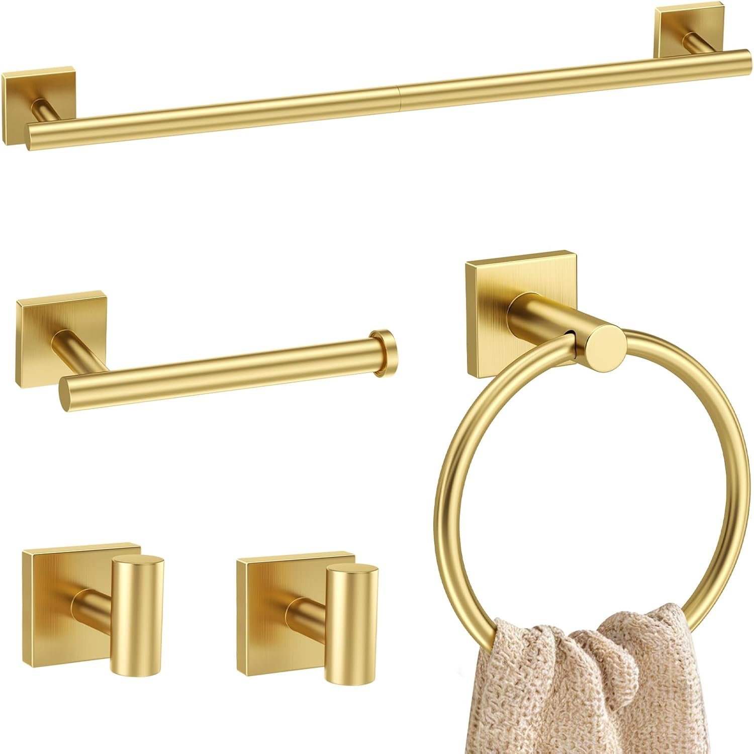 5 Pieces Brushed Gold Bathroom Hard...