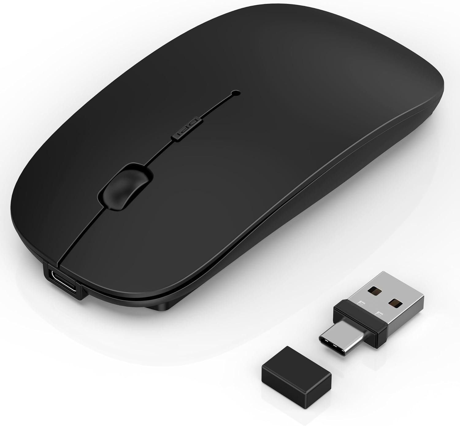 Gizdot-S1 Bluetooth Mouse for Laptop/MacBook Air/Pro & iPad, Wireless Rechargeable Mouse with Type-C, Slim Mouse Jiggler for iMac, 4 Connection Modes, Silent Click, 1600 DPI Compatible Mac OS/Windows