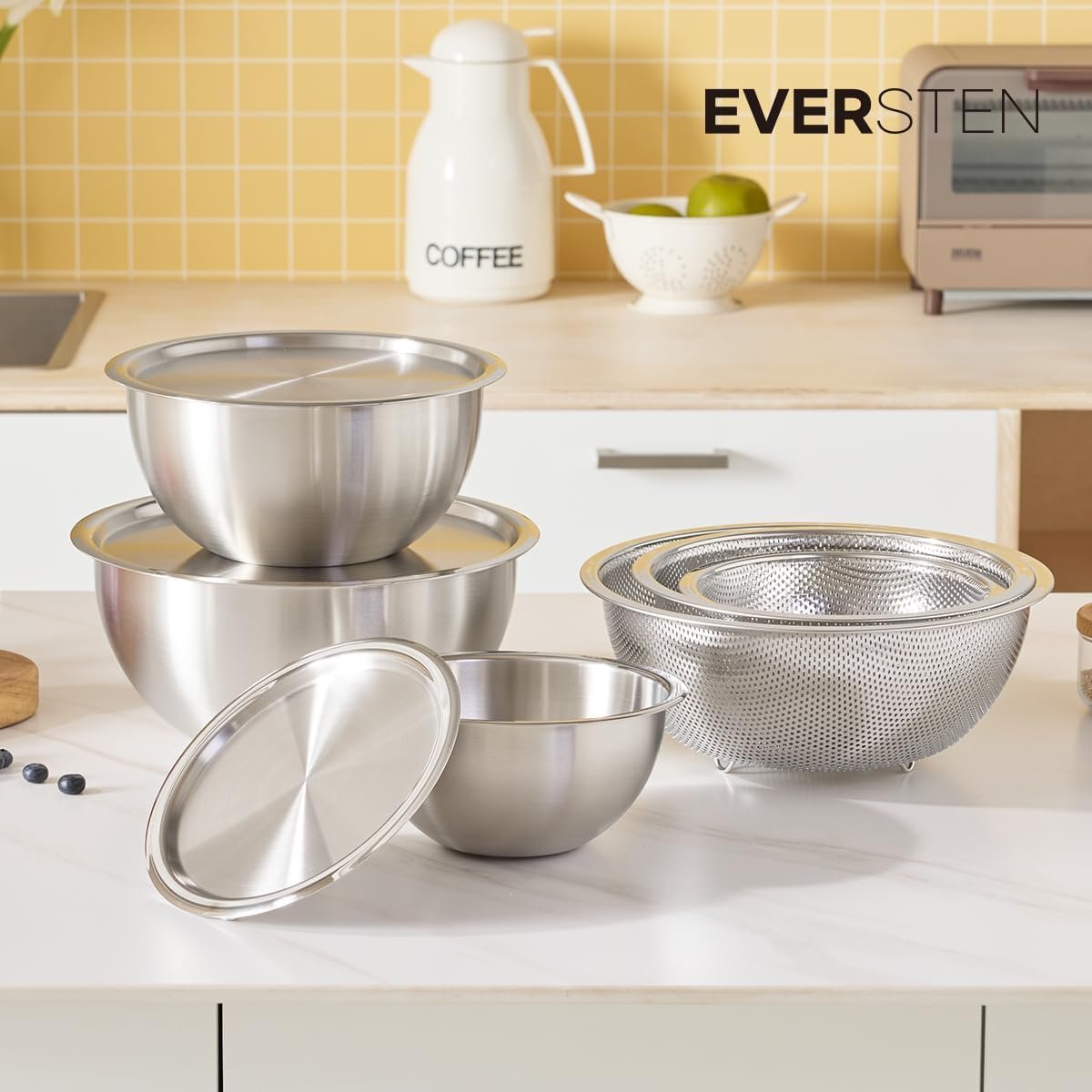 Mixing Bowl + Colander Stainless Steel Food Storage Containers with Lids Set 3 Bowls 3 Lids 3 Colanders Kitchen Appliances Dishwasher Safe Premium South Korea - Image 2