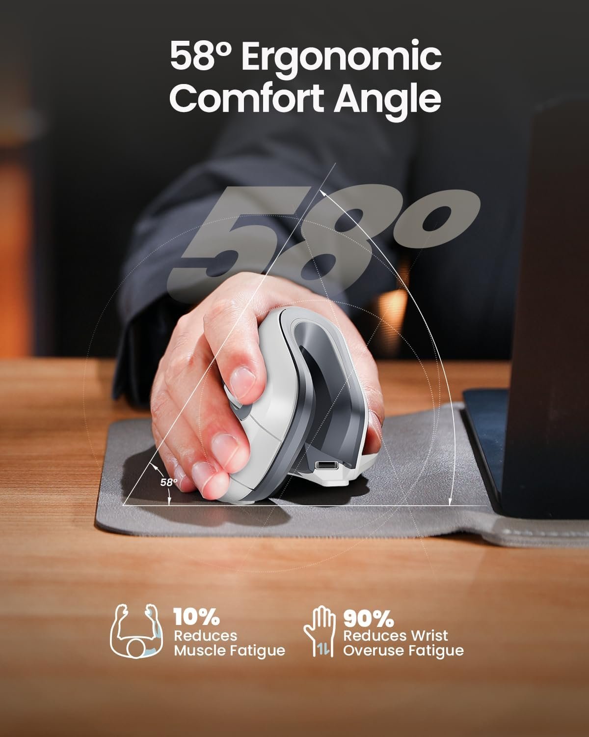 ProtoArc EM11 NL Wireless Ergonomic Vertical Mouse, White - Image 8