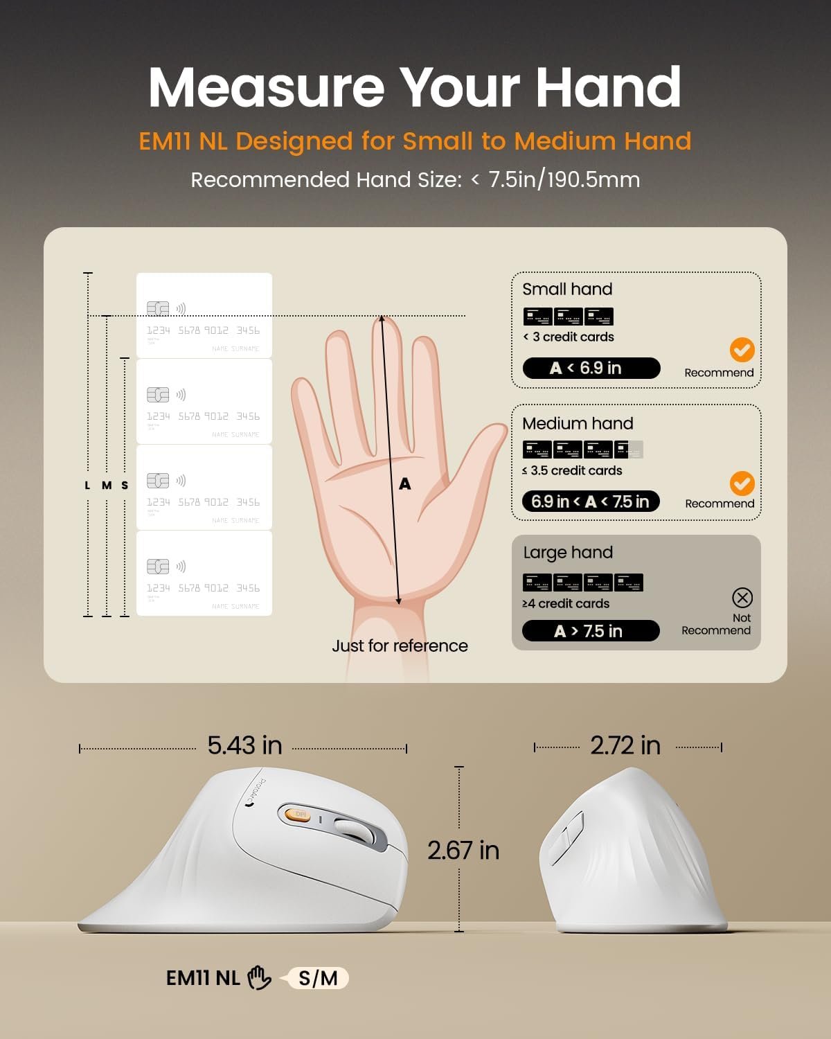 ProtoArc EM11 NL Wireless Ergonomic Vertical Mouse, White - Image 2