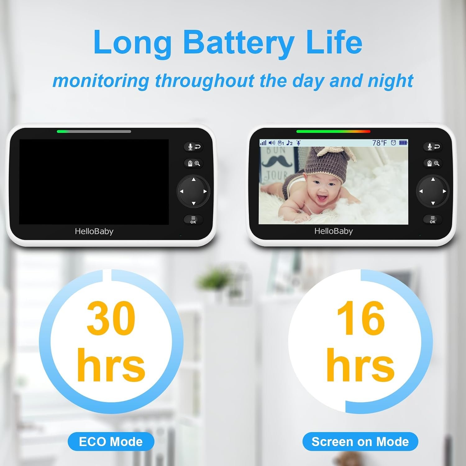 HelloBaby No WiFi Baby Monitor Camera and Audio HB6550, 5" Video Screen - Image 3