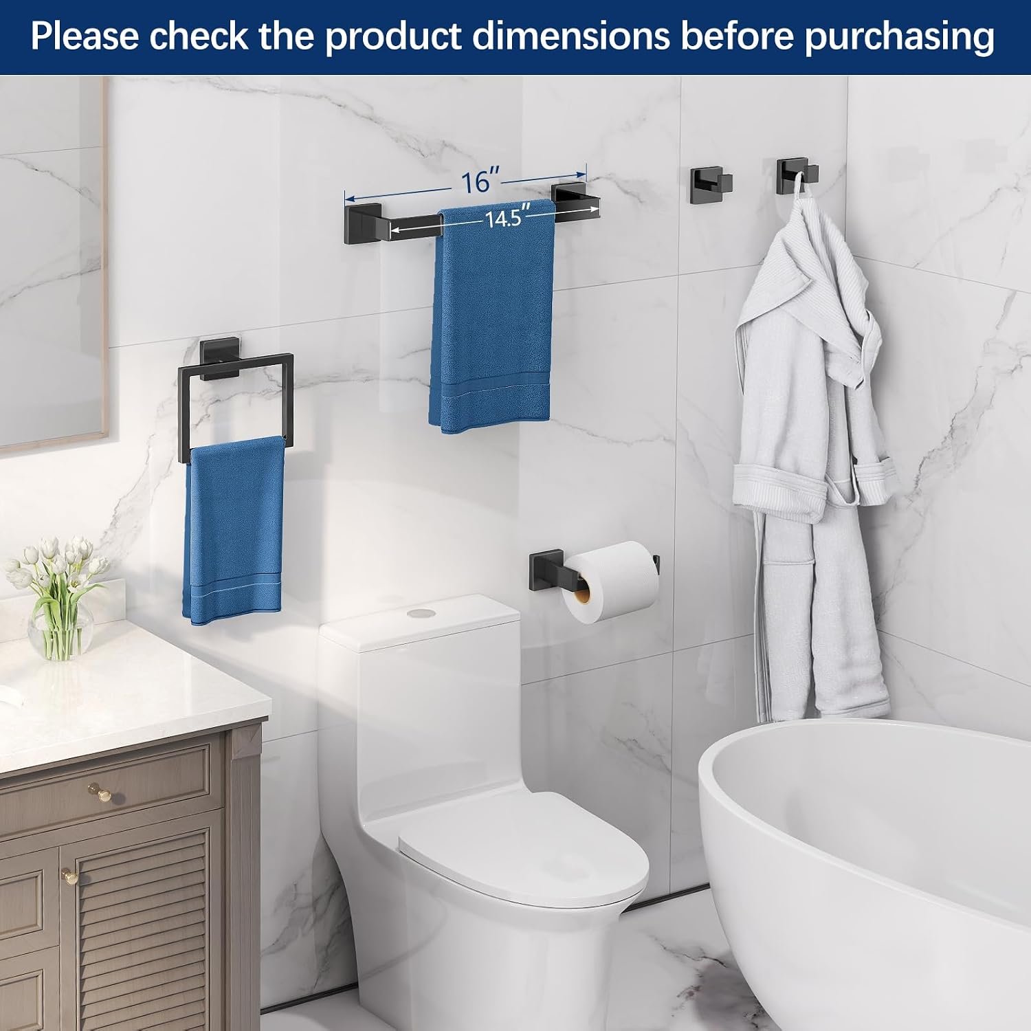 Gypie Bathroom Hardware Accessories Set, 5-Piece 16In Black Wall Mounted - Image 2