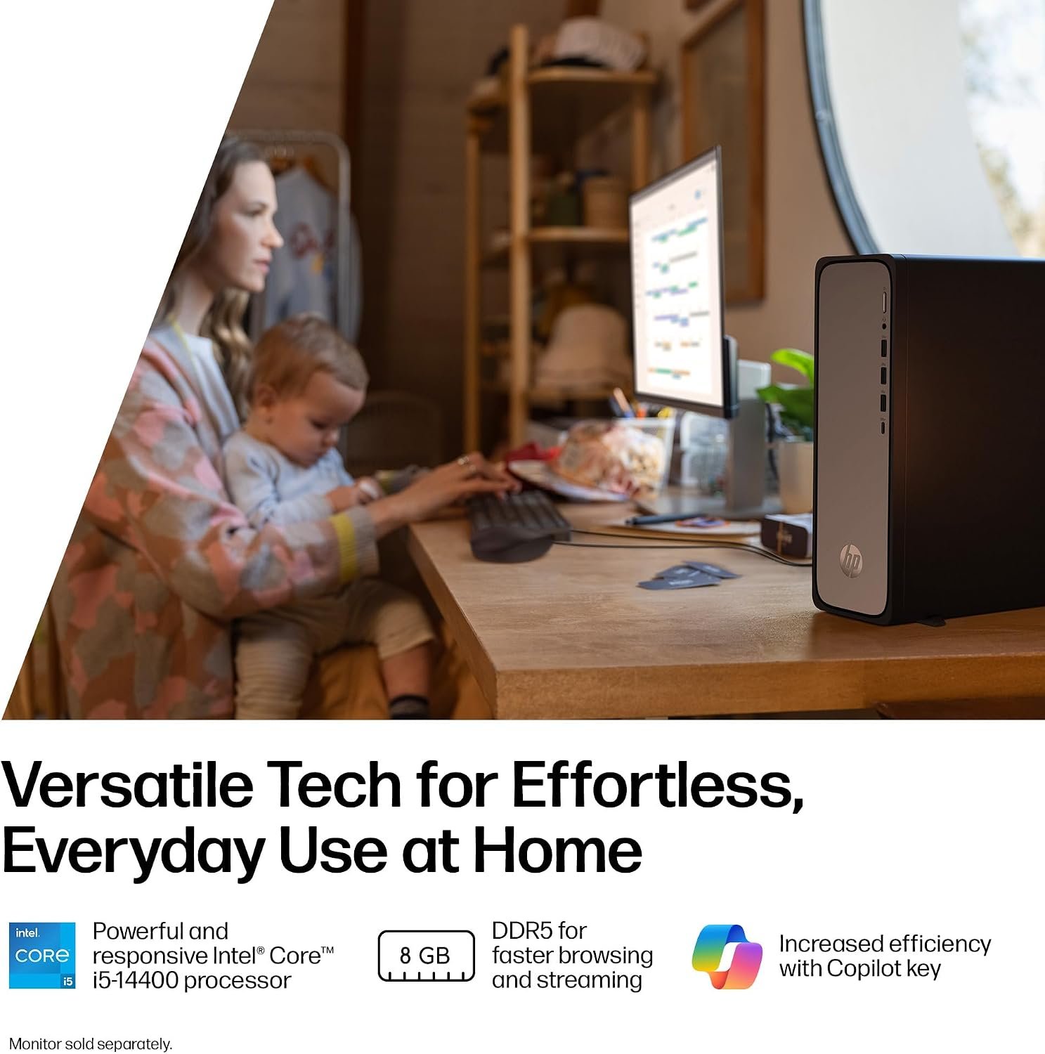 HP OmniDesk Slim Desktop PC, Intel Core i5-14400, 8 GB RAM, 512 GB SSD, Intel UHD Graphics 730, Windows 11 Home, Microsoft Copilot, Meteor Silver, S03-0012 (2026) - Image 4