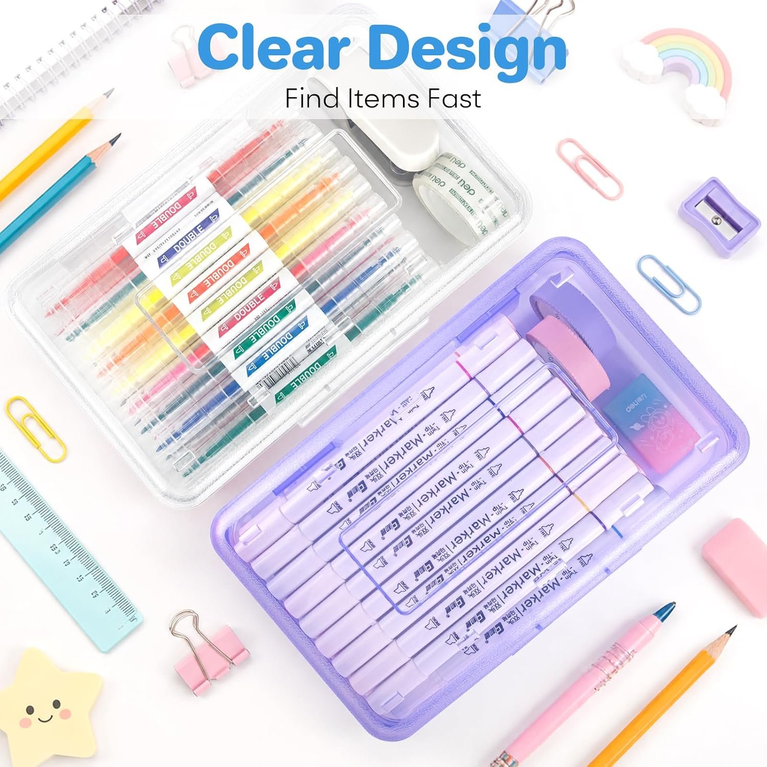 Plastic Hard Clear Color Pencil box Case for Girl Boy kids - Image 5