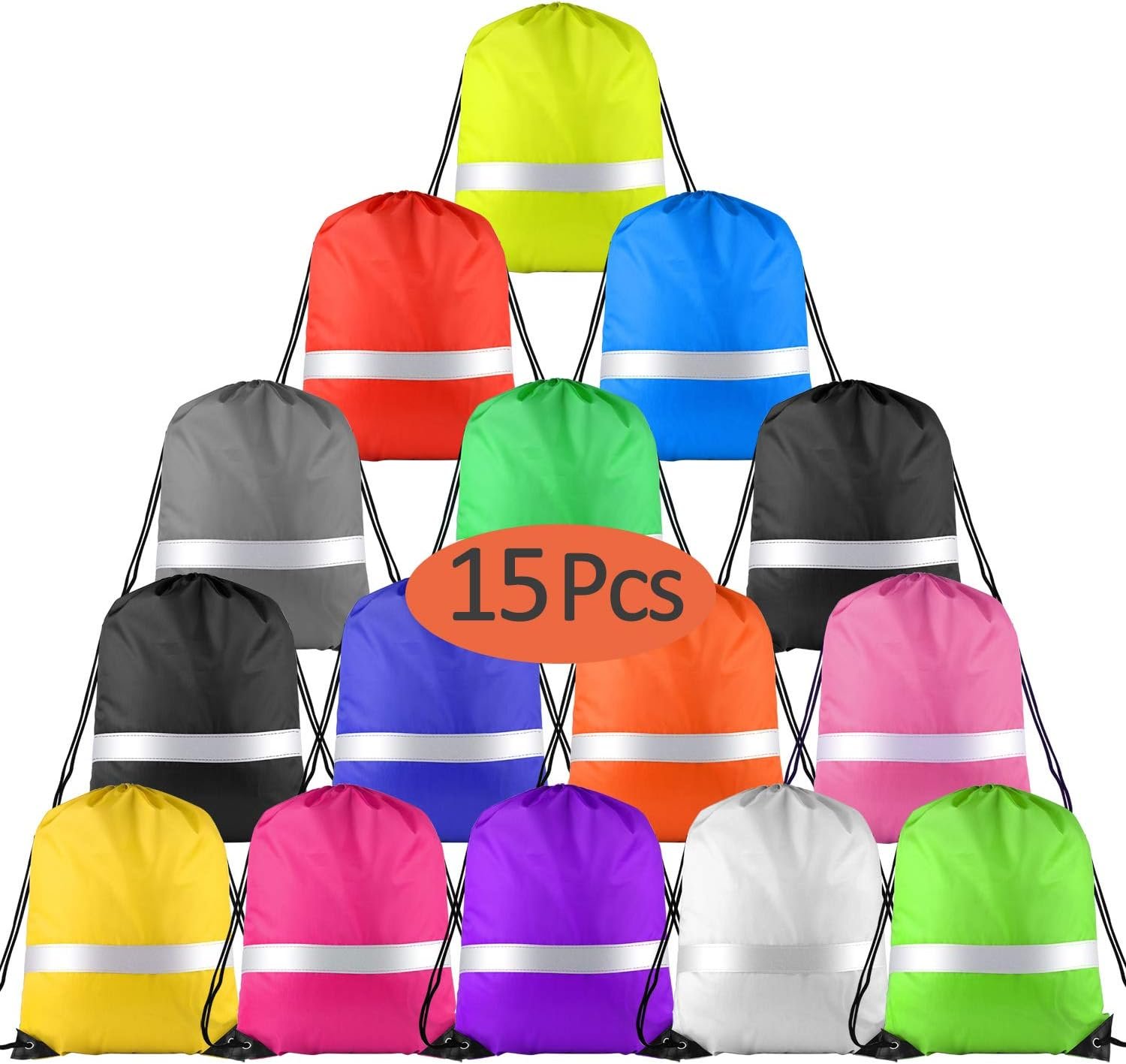 KUUQA 15 Pack Drawstring Backpack Bag Bulk Reflective