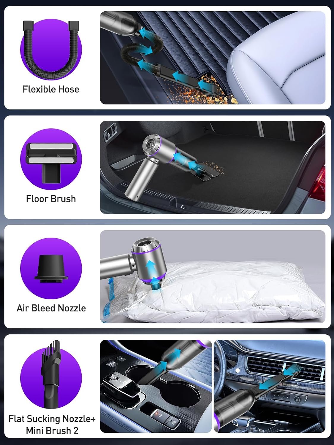 Vacuum/Air Duster Super Power Mini Car Vacuum Cleaner 4-in-1 air Blower Gun - Image 5