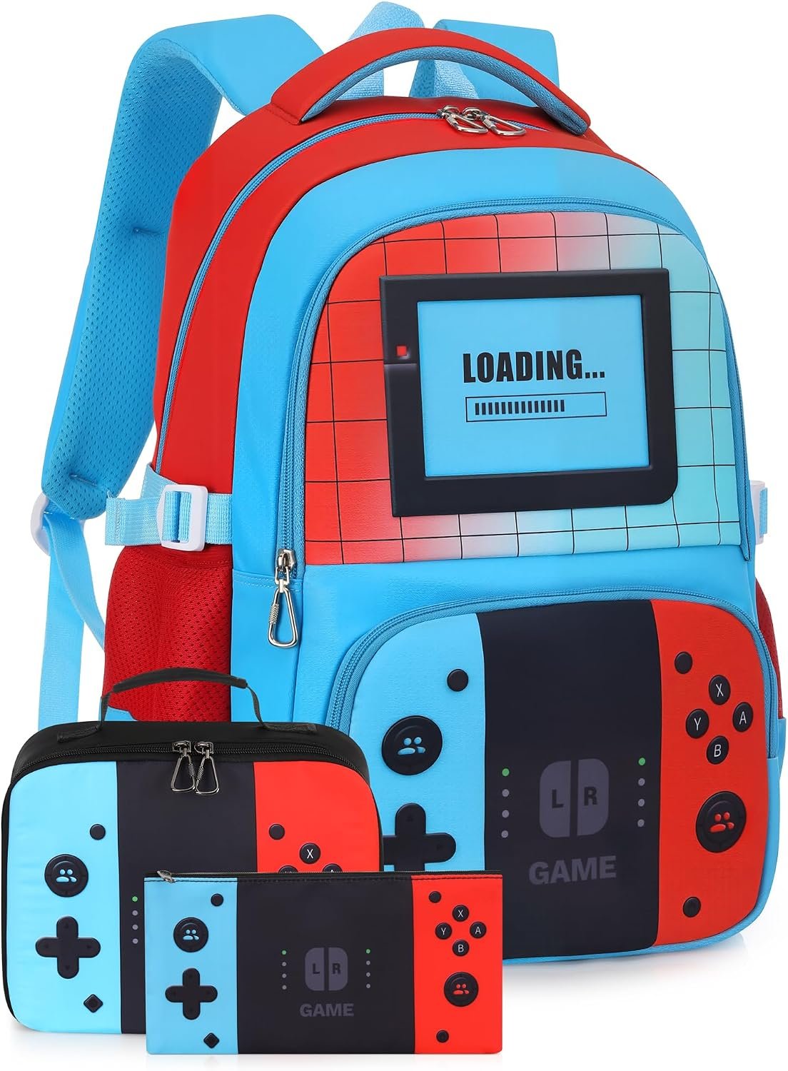 Boys Backpack with Lunch Box Set – 3Pcs Game Kids School Backpack with Pencil Case, 17" Durable Water-Resistant Bookbag for Boys, Large Capacity, Perfect Back-to-School Gift Ages 6-16