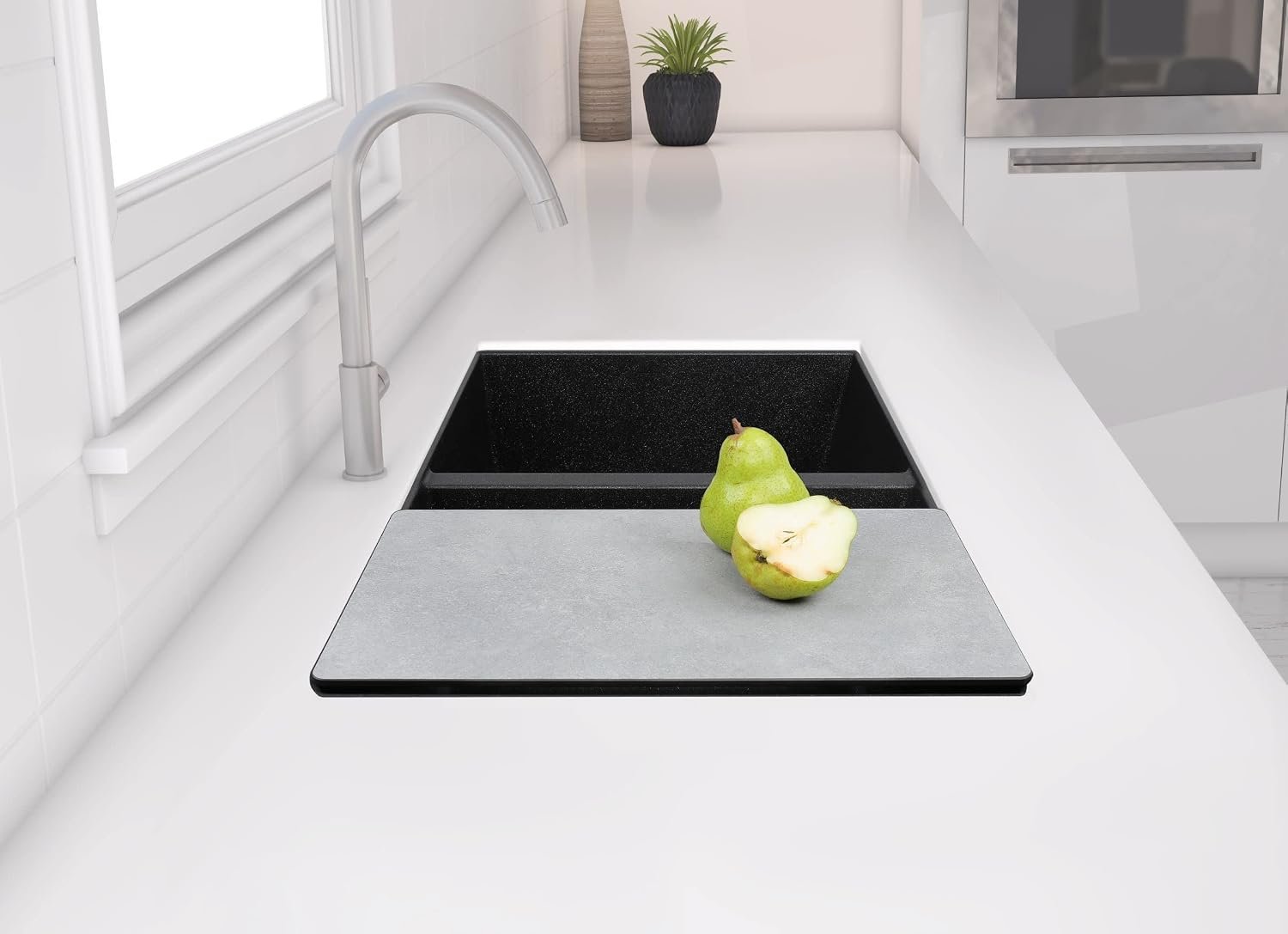 Zuhnë Rialto 31 Black Granite Composite Kitchen Sink, Dual Mount Undermount Drop-In Double Bowl, Matte Black, Quick Drain Dry Tech, Cutting Board, 31 x 20 in - Image 9