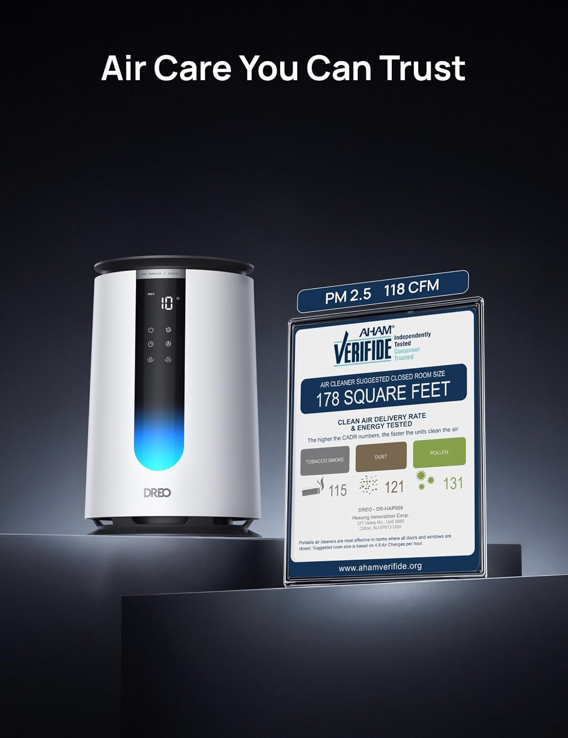 DREO Air Purifier for Home, HEPA Sleep Mode, AHAM VERIFIDE Air Purifiers for Bedroom, Pets, Smoke, Dust, Pollen & Odors, PM2.5 Monitor, Auto & Turbo Mode, 4 Speeds, Scent Diffuser, DR-HAP008(Dreo 338) - Image 2