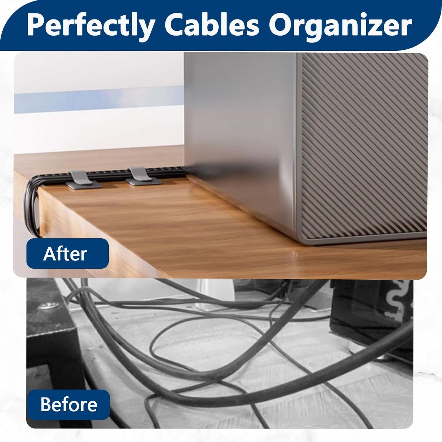 Abnii 50 PCS Hook and Loop Cable Ties, Under Desk Cable Management, White - Image 7