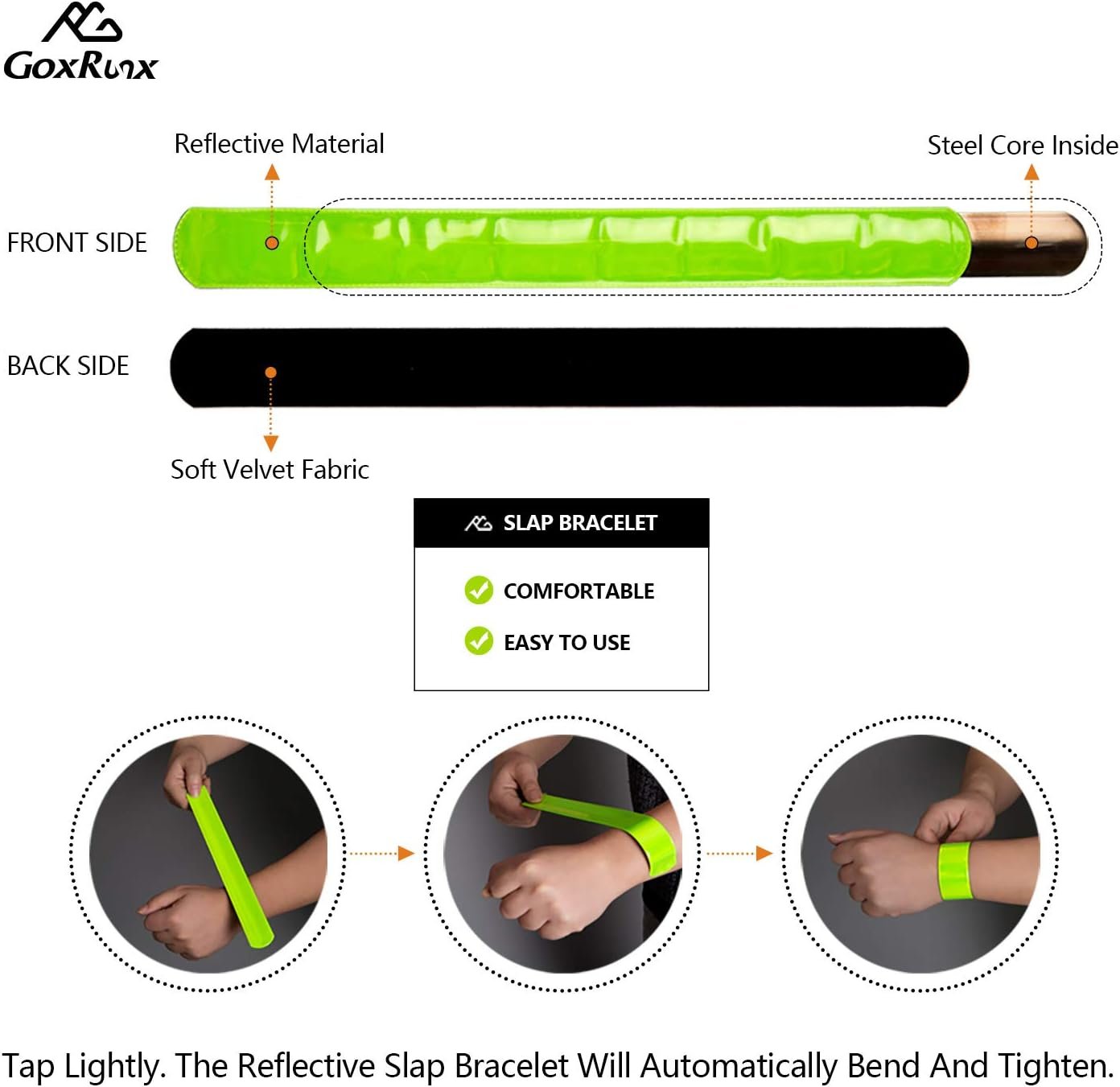 GoxRunx Reflective Bands Running Gear 6 Pack-Adjustable Reflective Armband Arm Wrist Ankle Leg Bands Reflectors -Reflective Tape Straps for Clothing Night Running Cycling Walking -Slap Bracelets - Image 4