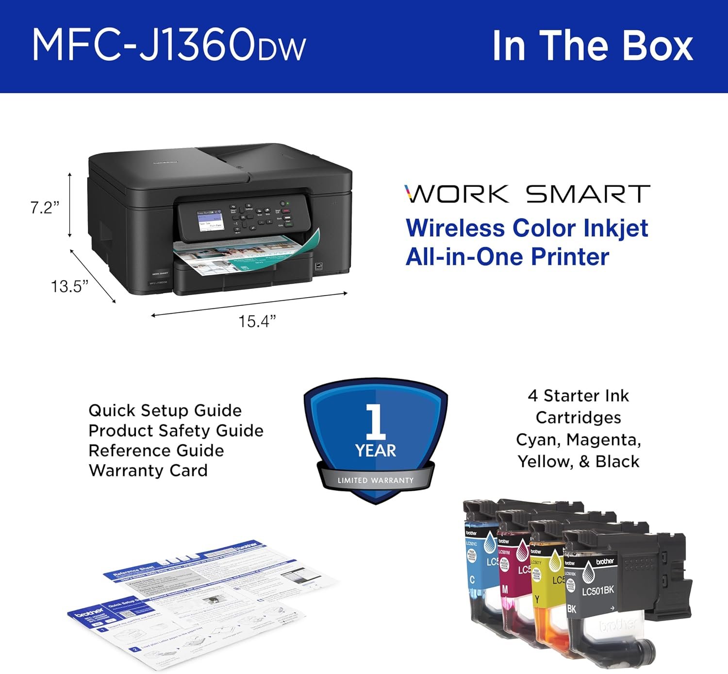 Brother Work Smart 1360 Wireless Color Inkjet All-in-One Print, Scan, Copy - Image 5
