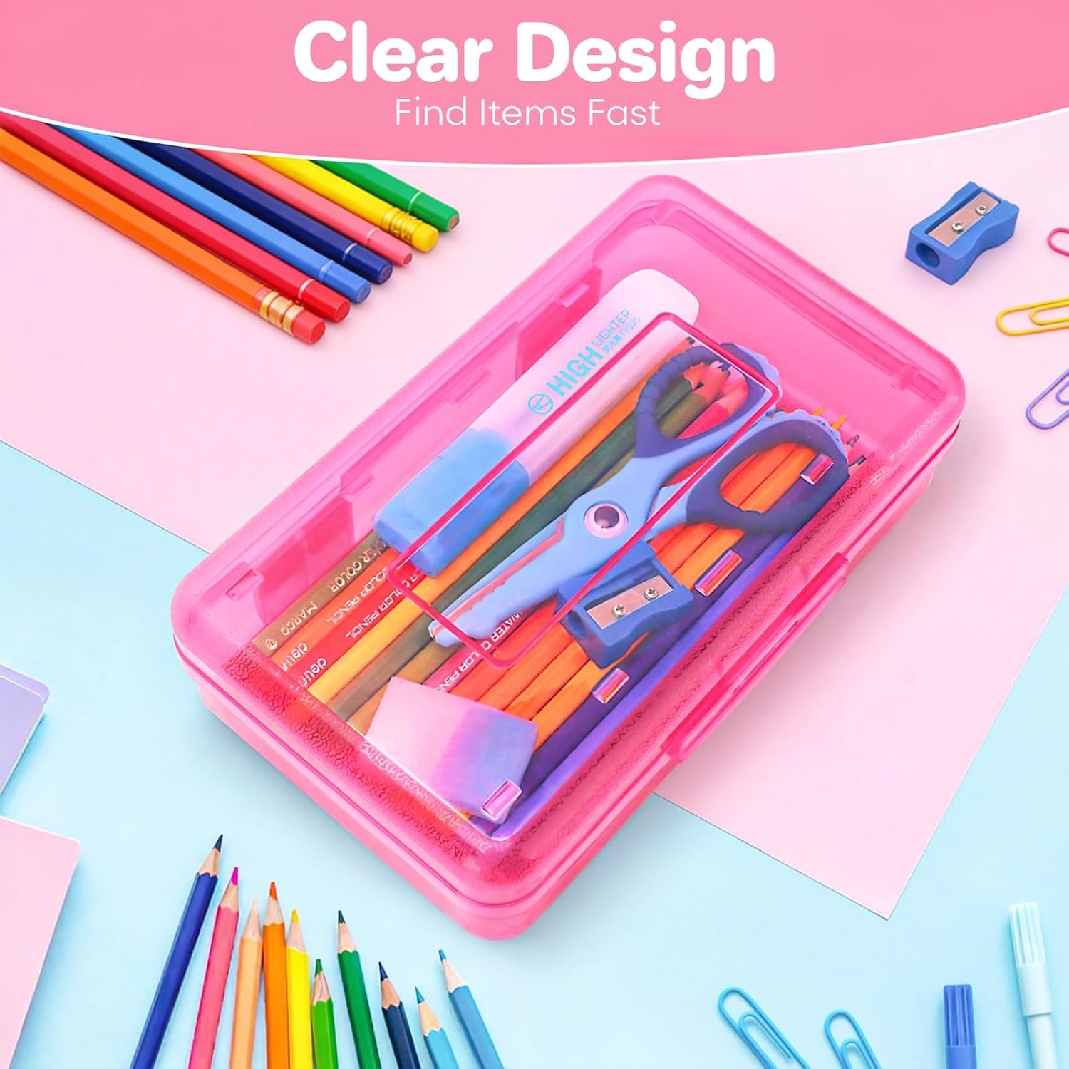 Plastic Hard Clear Color Pencil box Case for Girl Boy kids - Image 9