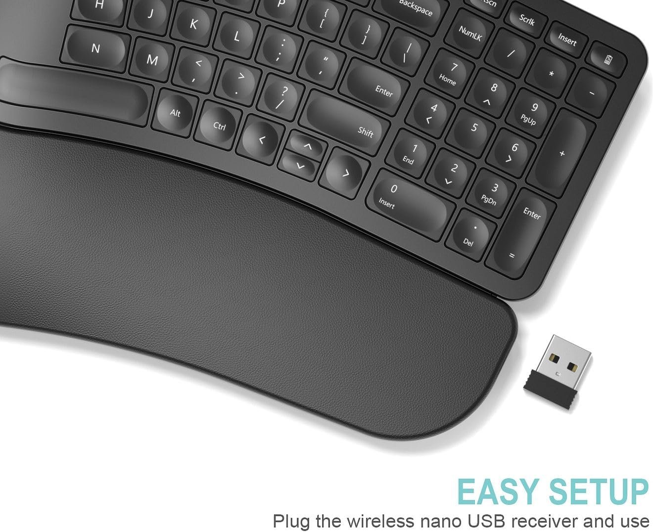 Arteck Split Ergonomic Keyboard with Palm Rest, 2.4G USB Wireless Keyboard - Image 4