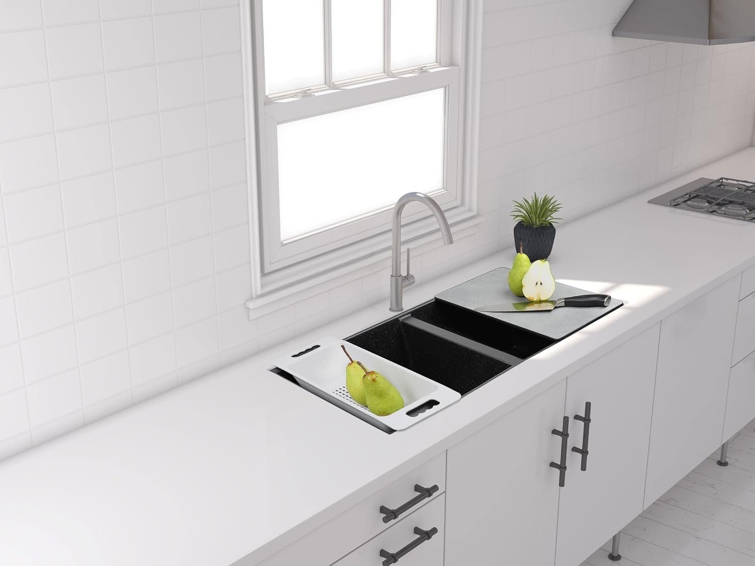 Zuhnë Rialto 31 Black Granite Composite Kitchen Sink, Dual Mount Undermount Drop-In Double Bowl, Matte Black, Quick Drain Dry Tech, Cutting Board, 31 x 20 in - Image 3