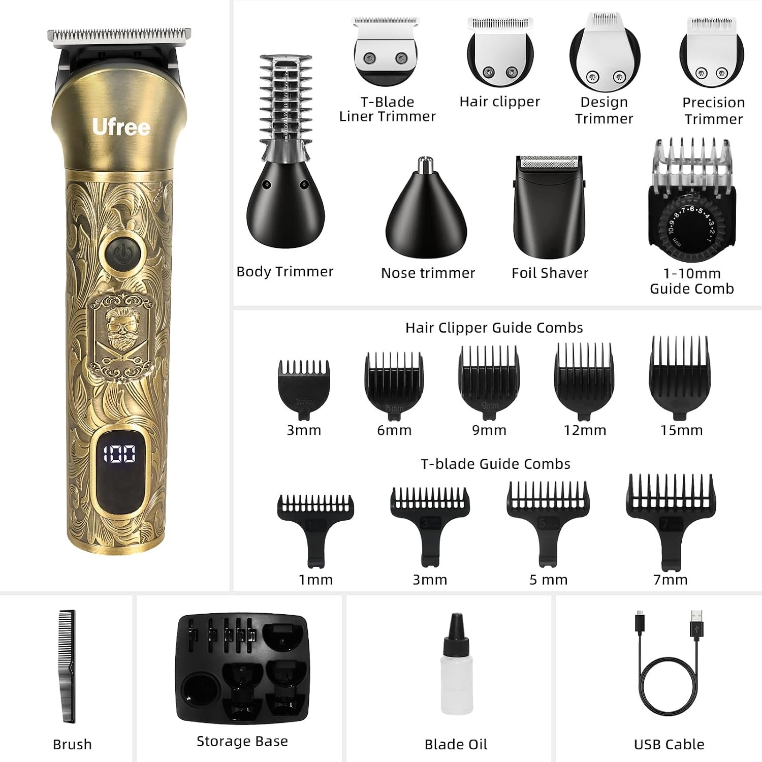 Ufree Professional Beard Trimmer for Men, Electric Shaver Razor, Men Gift - Image 8