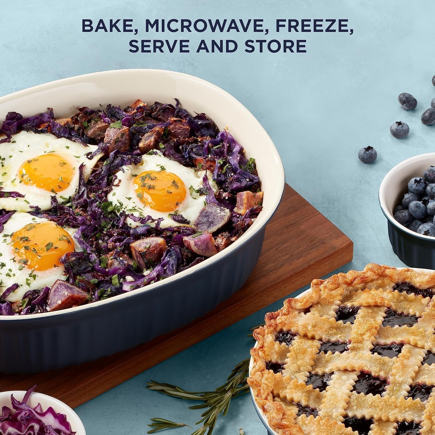 CorningWare Ceramic Bakeware Set with Lids Chip and Crack Resistant Stoneware Baking Dish, Microwave, Dishwasher, Oven, Freezer and Fridge Safe, 10-Piece French Navy - Image 3