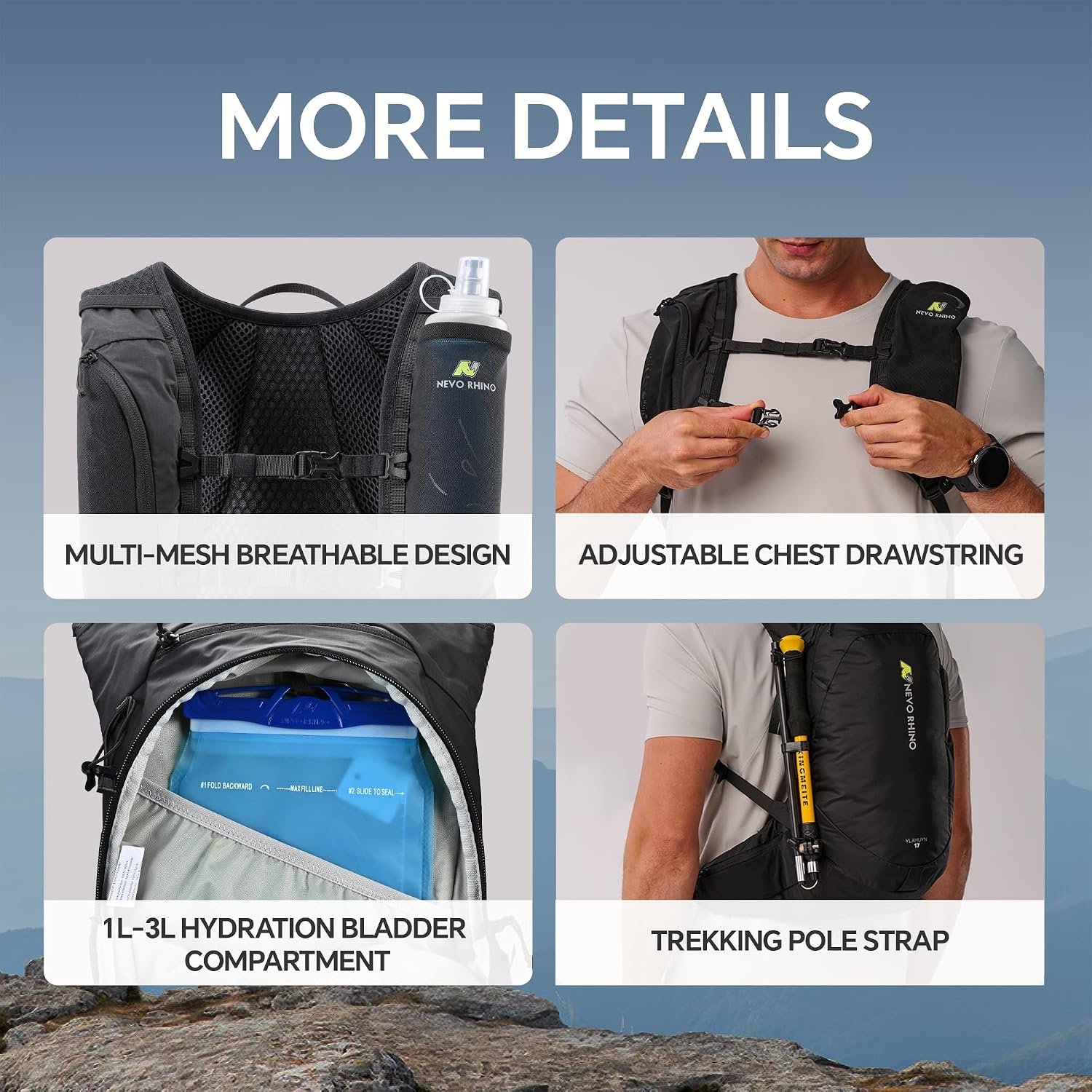 N NEVO RHINO 17L Hydration Backpack, Water Backpack with 500ml Soft Flask - Image 4