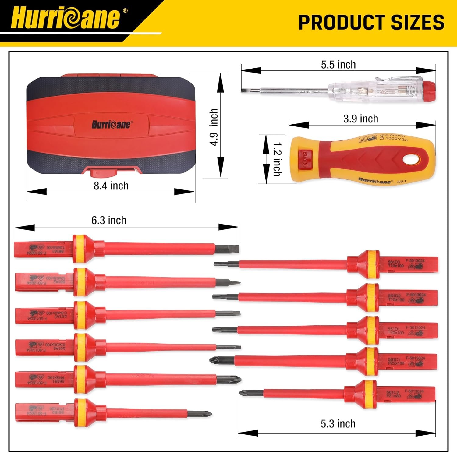 HURRICANE 1000V Insulated Electrician Screwdriver Set, 13 Piece Professional Electrical Screwdriver Set, CR-V Steel Magnetic Phillips Slotted Pozidriv Torx, Insulation VDE & GS Certified Screwdriver - Image 5