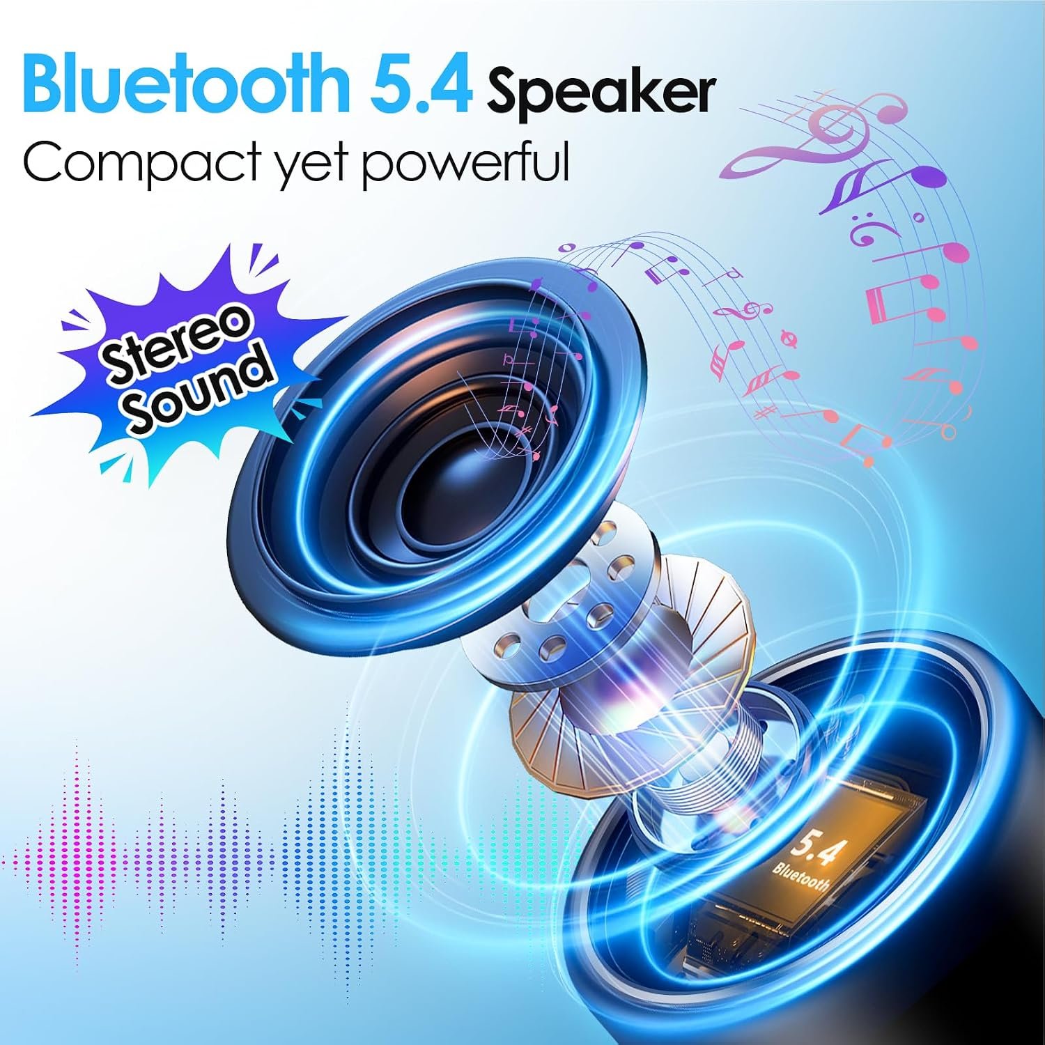 Portable Bluetooth Speaker 5.4, Mini Speaker with Noise Reduction Mic,Black - Image 2