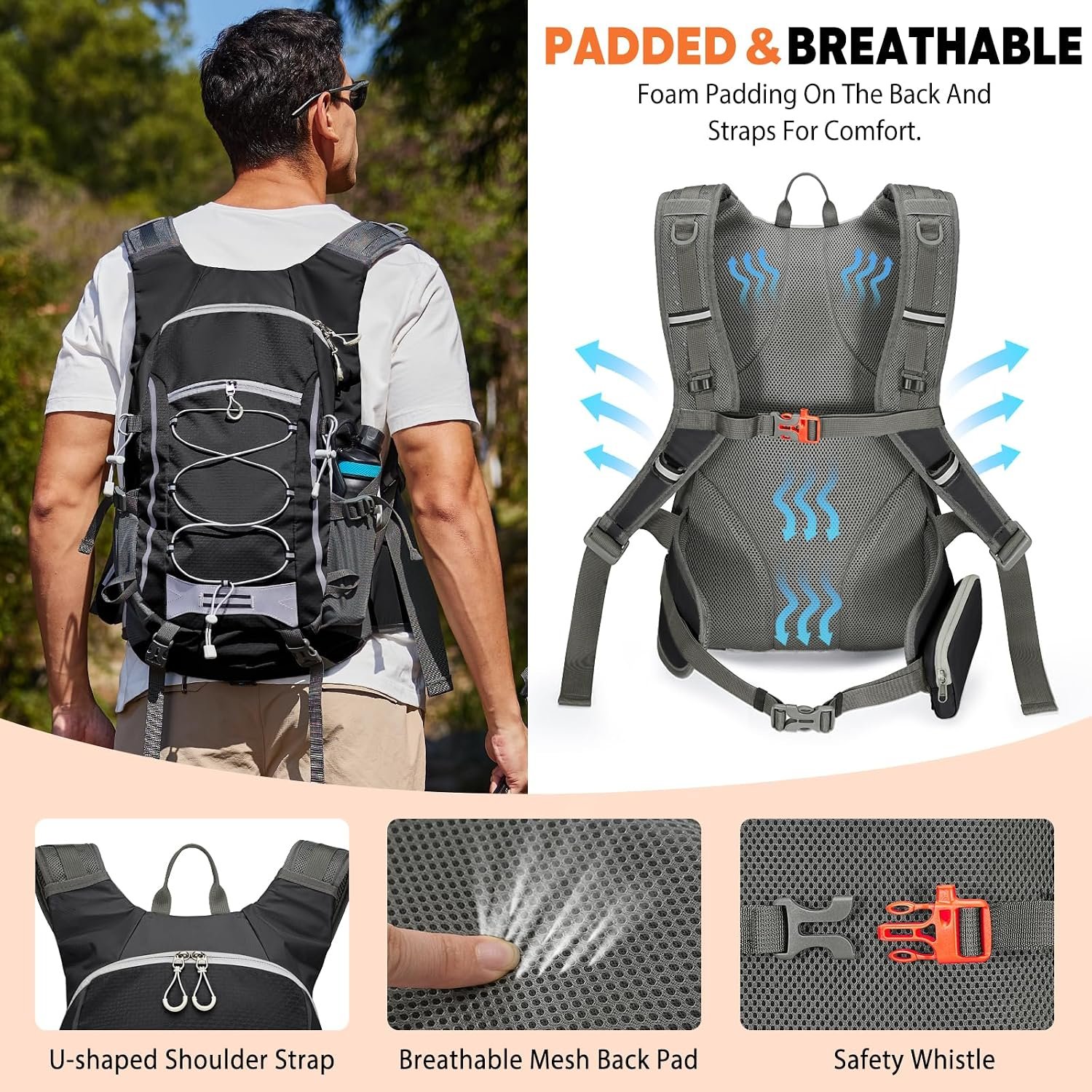30L Hiking Backpack Daypack Lightweight Rain Cover Travel Camping - Image 3
