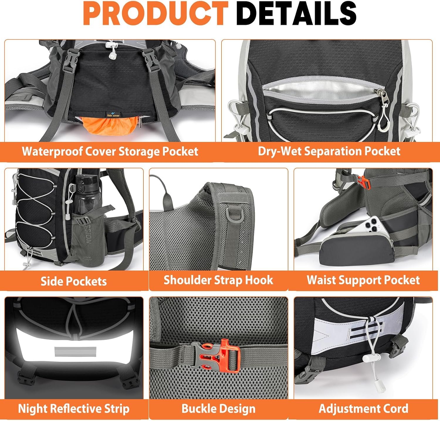 30L Hiking Backpack Daypack Lightweight Rain Cover Travel Camping - Image 4
