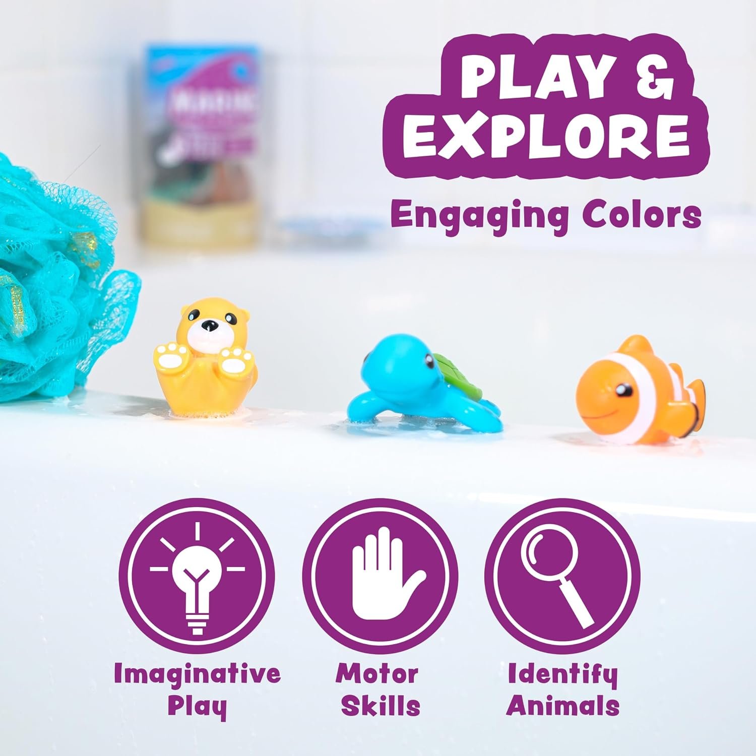 Tub Works® Marine™ Mold Free Bath Toys, 6 Pack | Sealed, No Hole Bath Toys Design Keeps Moisture Out | Soft, Squeezable & Float on Water | Easy-Grip Baby & Toddler Bath Toy Set | Great Baby Pool Toys - Image 8