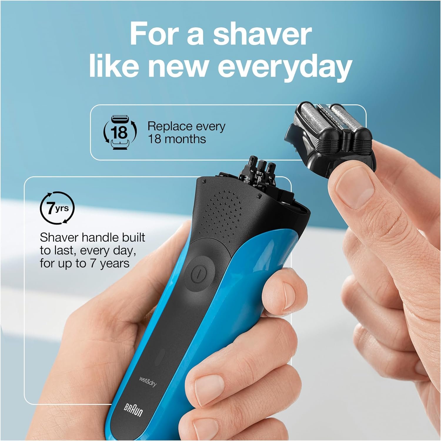 Series 3 3010s Wet & Dry Electric Shaver for Men/Rechargeable Electric Razor, Blue - Image 10