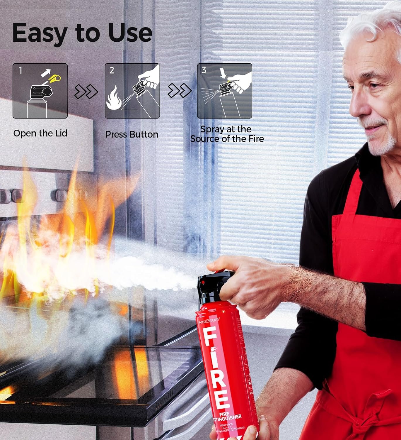 AmzBoom 2-Pack Fire Extinguisher for Home, Kitchen, Car, and Grill with Mounting Bracket– Extinguishing Spray, Compact A, B, C, K – Eco-Friendly, Prevents Reignition. - Image 3