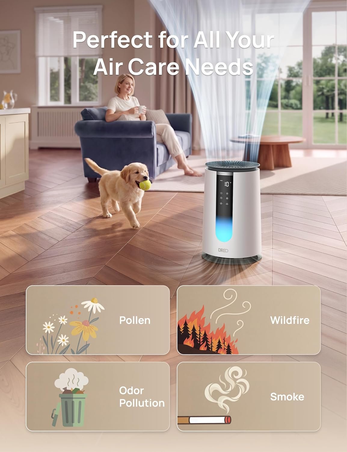 DREO Air Purifier for Home, HEPA Sleep Mode, AHAM VERIFIDE Air Purifiers for Bedroom, Pets, Smoke, Dust, Pollen & Odors, PM2.5 Monitor, Auto & Turbo Mode, 4 Speeds, Scent Diffuser, DR-HAP008(Dreo 338) - Image 9