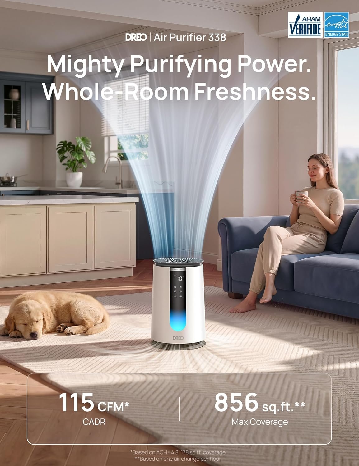 DREO Air Purifier for Home, HEPA Sleep Mode, AHAM VERIFIDE Air Purifiers for Bedroom, Pets, Smoke, Dust, Pollen & Odors, PM2.5 Monitor, Auto & Turbo Mode, 4 Speeds, Scent Diffuser, DR-HAP008(Dreo 338) - Image 3