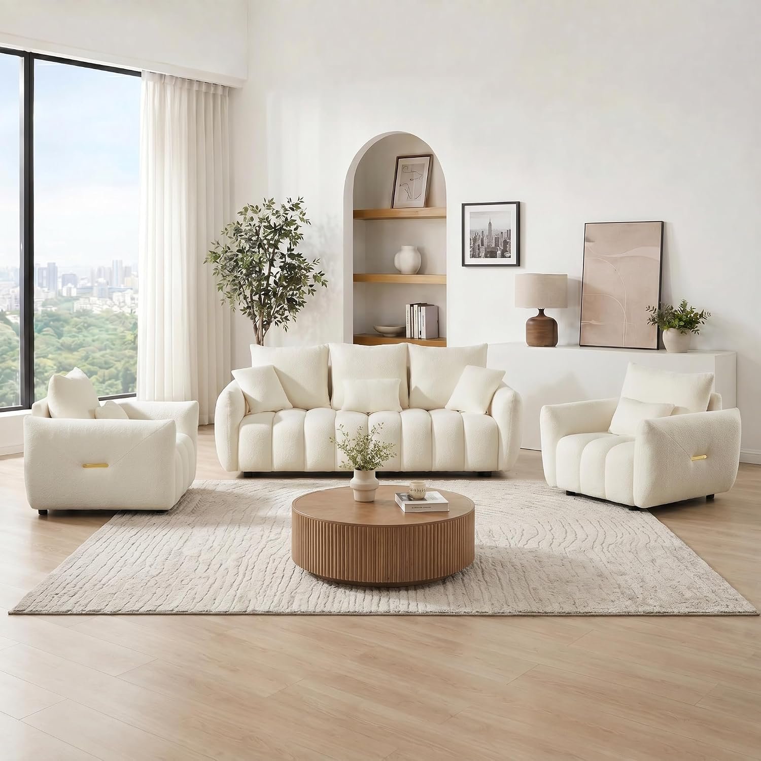 3-Piece Oversized Teddy Sofa Set, 1 3-Seater & 2 1-Seaters, Beige
