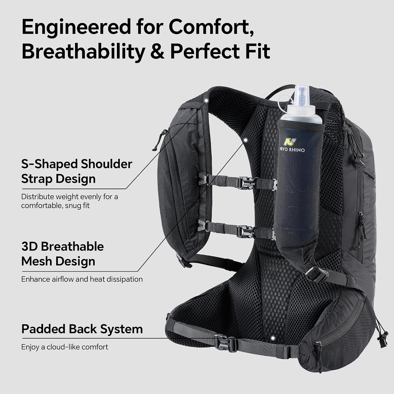 N NEVO RHINO 17L Hydration Backpack, Water Backpack with 500ml Soft Flask - Image 3